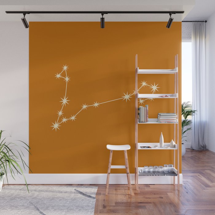Pisces Zodiac Star Constellation Line Art Orange Wall Mural Gallery Image 1
