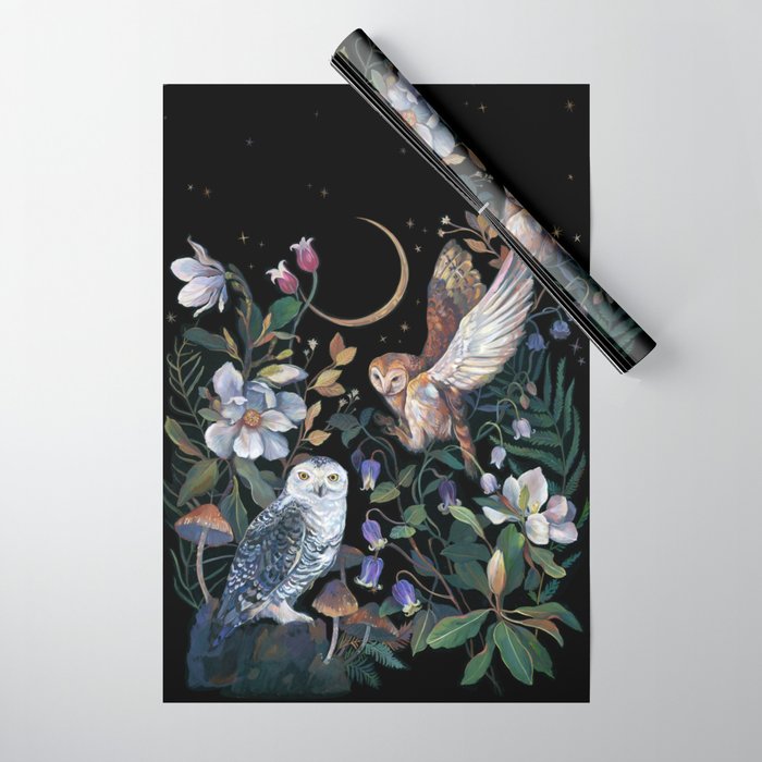 Owls Mushroom Magnolia Wrapping Paper Gallery Image 1