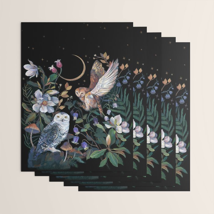 Owls Mushroom Magnolia Wrapping Paper Gallery Image 3
