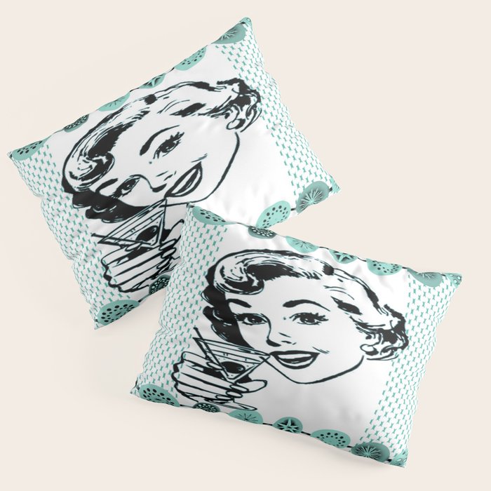 Mid-Century Modern Art Cocktail Teal Pillow Sham Gallery Image 3