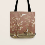 Vintage chinoiserie birds and japanese blossom trees on terracotta Tote Bag Gallery Image 1