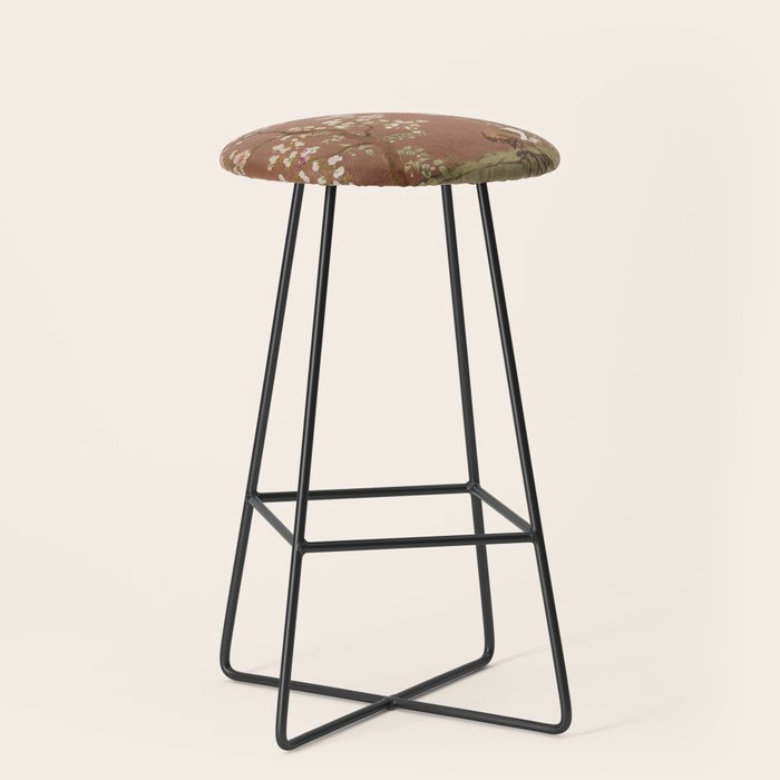 Vintage chinoiserie birds and japanese blossom trees on terracotta Stool Gallery Image 1