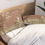 Vintage chinoiserie birds and japanese blossom trees on terracotta Pillow Sham Gallery Image 2