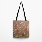 Vintage chinoiserie birds and japanese blossom trees on terracotta Tote Bag Gallery Image 2