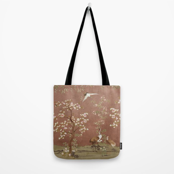 Vintage chinoiserie birds and japanese blossom trees on terracotta Tote Bag Gallery Image 2