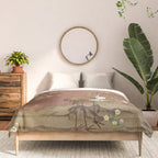 Vintage chinoiserie birds and japanese blossom trees on terracotta Comforter Gallery Image 3