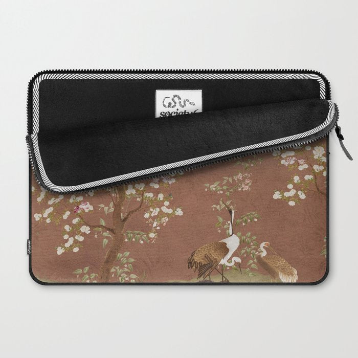 Vintage chinoiserie birds and japanese blossom trees on terracotta Laptop Sleeve Gallery Image 2