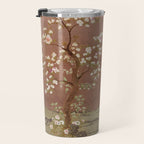 Vintage chinoiserie birds and japanese blossom trees on terracotta Travel Mug Gallery Image 3