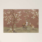 Vintage chinoiserie birds and japanese blossom trees on terracotta Welcome Mat Gallery Image 1