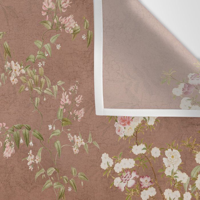 Vintage chinoiserie birds and japanese blossom trees on terracotta Wall Tapestry Gallery Image 3