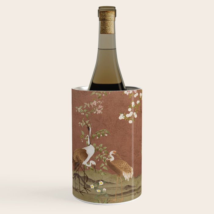 Vintage chinoiserie birds and japanese blossom trees on terracotta Wine Chiller Gallery Image 3