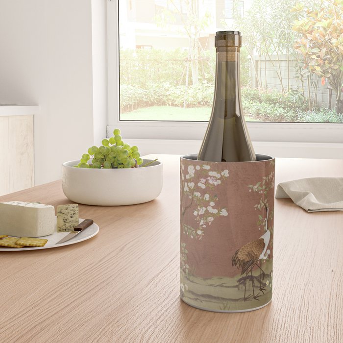 Vintage chinoiserie birds and japanese blossom trees on terracotta Wine Chiller Gallery Image 4