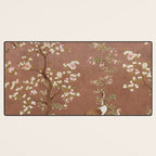 Vintage chinoiserie birds and japanese blossom trees on terracotta Desk Mat Gallery Image 3
