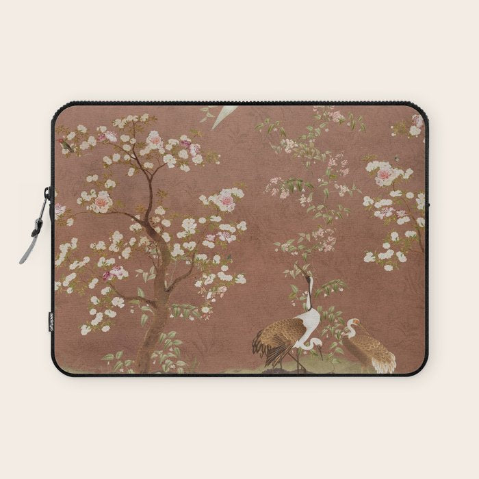 Vintage chinoiserie birds and japanese blossom trees on terracotta Laptop Sleeve Gallery Image 1