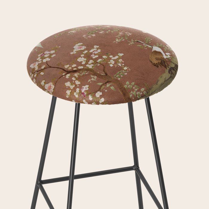 Vintage chinoiserie birds and japanese blossom trees on terracotta Stool Gallery Image 2