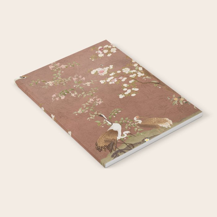 Vintage chinoiserie birds and japanese blossom trees on terracotta Notebook Gallery Image 2