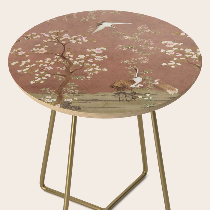 Vintage chinoiserie birds and japanese blossom trees on terracotta Side Table Gallery Image 2