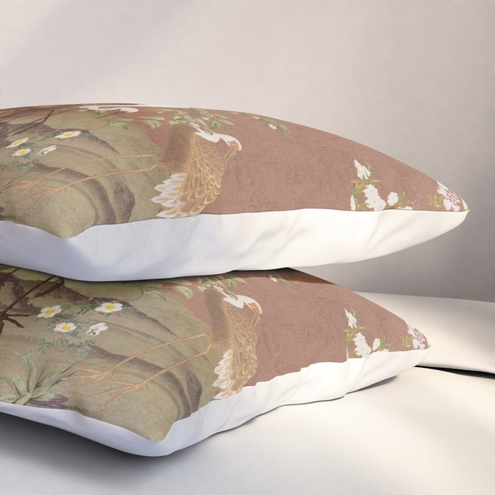 Vintage chinoiserie birds and japanese blossom trees on terracotta Pillow Sham Gallery Image 3