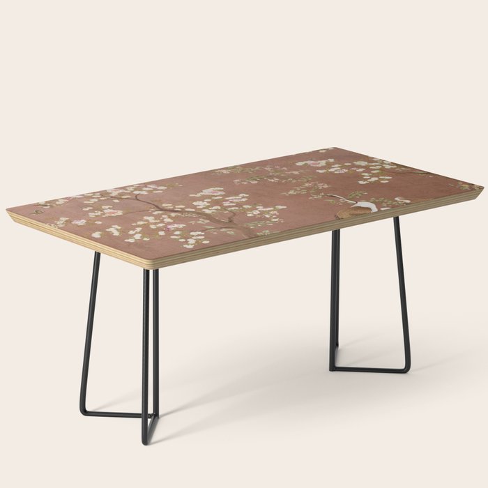 Vintage chinoiserie birds and japanese blossom trees on terracotta Coffee Table Gallery Image 1