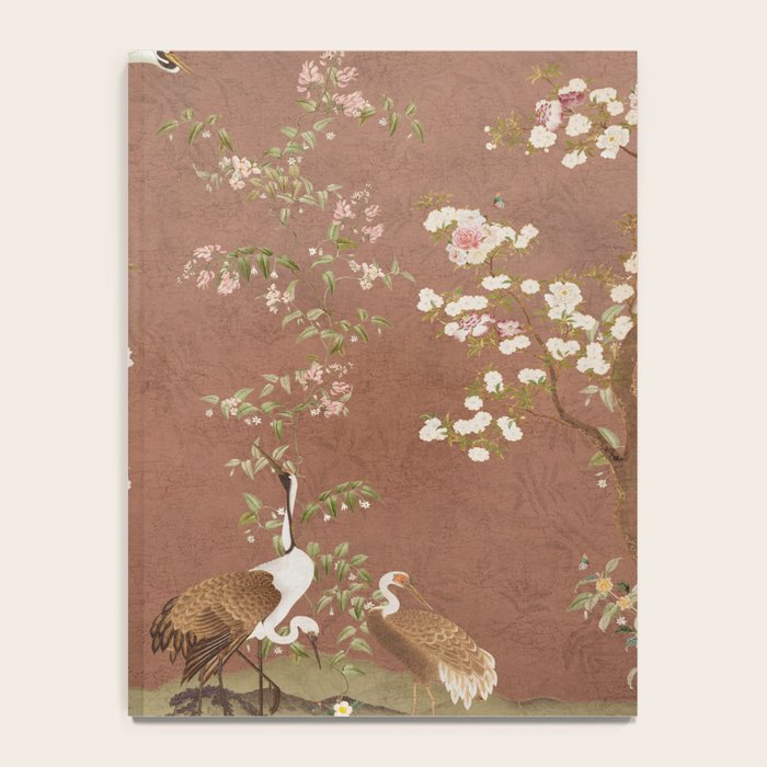 Vintage chinoiserie birds and japanese blossom trees on terracotta Notebook Gallery Image 4