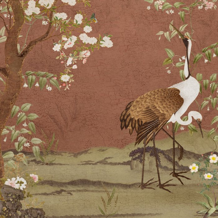 Vintage chinoiserie birds and japanese blossom trees on terracotta Coffee Mug Gallery Image 2