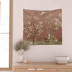 Vintage chinoiserie birds and japanese blossom trees on terracotta Wall Tapestry Gallery Image 2