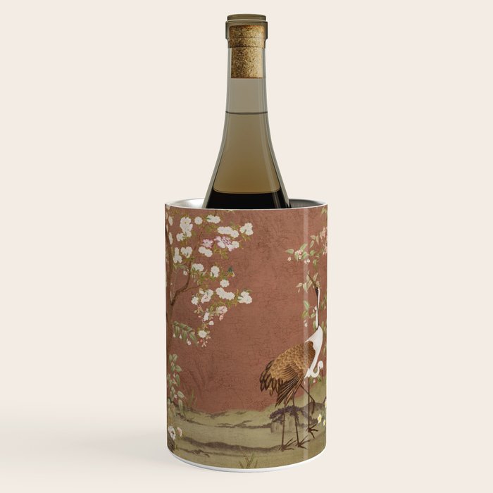 Vintage chinoiserie birds and japanese blossom trees on terracotta Wine Chiller Gallery Image 1