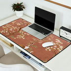 Vintage chinoiserie birds and japanese blossom trees on terracotta Desk Mat Gallery Image 2