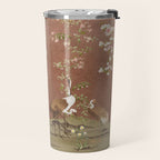 Vintage chinoiserie birds and japanese blossom trees on terracotta Travel Mug Gallery Image 2