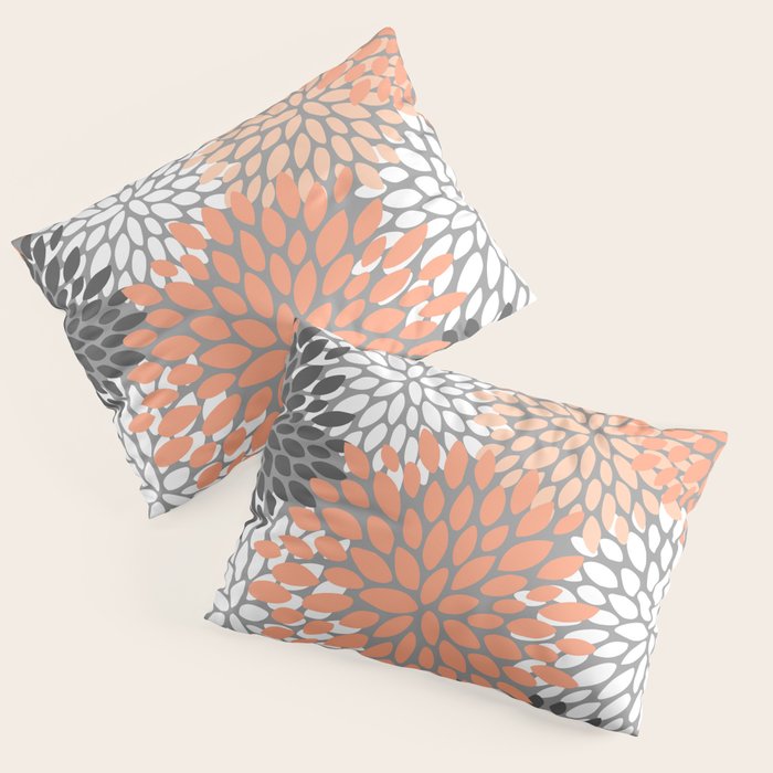 Floral Pattern, Coral, Gray, White Pillow Sham Gallery Image 3