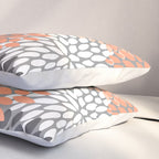 Floral Pattern, Coral, Gray, White Pillow Sham Gallery Image 3
