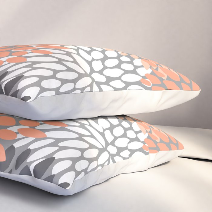 Floral Pattern, Coral, Gray, White Pillow Sham Gallery Image 3