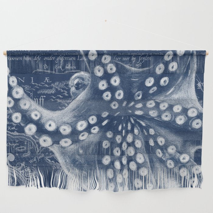 Octopus Vintage Map Blue Nautical Art Wall Hanging Gallery Image 1