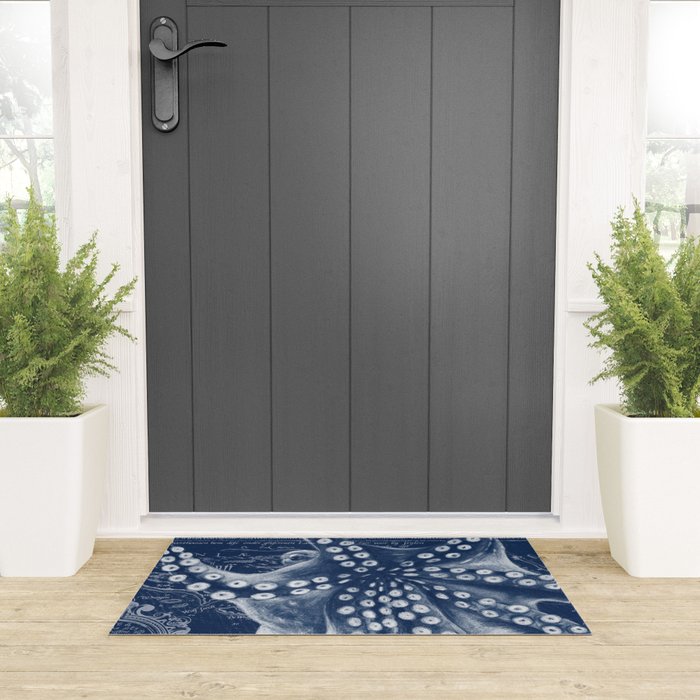 Octopus Vintage Map Blue Nautical Art Welcome Mat Gallery Image 3