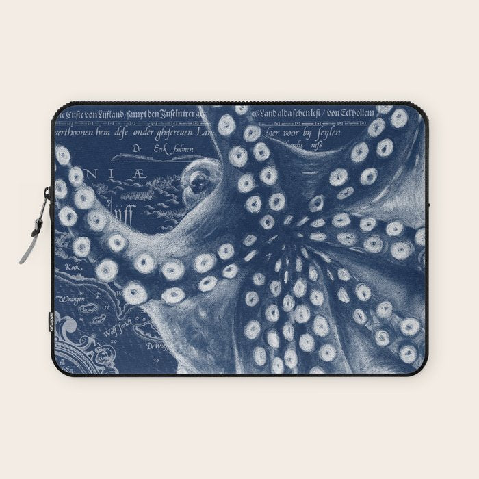 Octopus Vintage Map Blue Nautical Art Laptop Sleeve Gallery Image 1