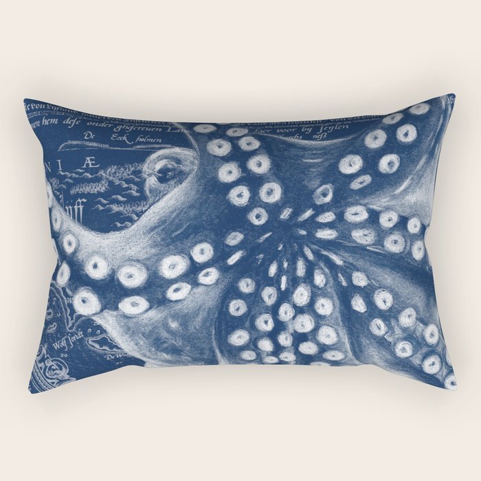 Octopus Vintage Map Blue Nautical Art Rectangular Pillow Gallery Image 1