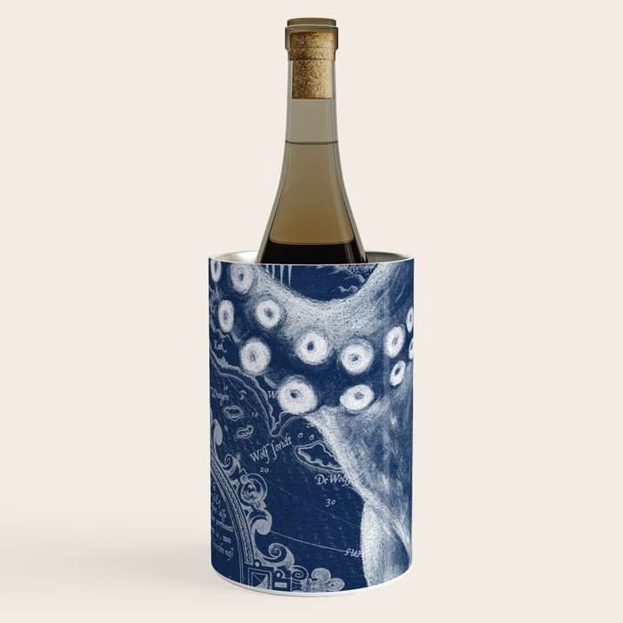 Octopus Vintage Map Blue Nautical Art Wine Chiller Gallery Image 2