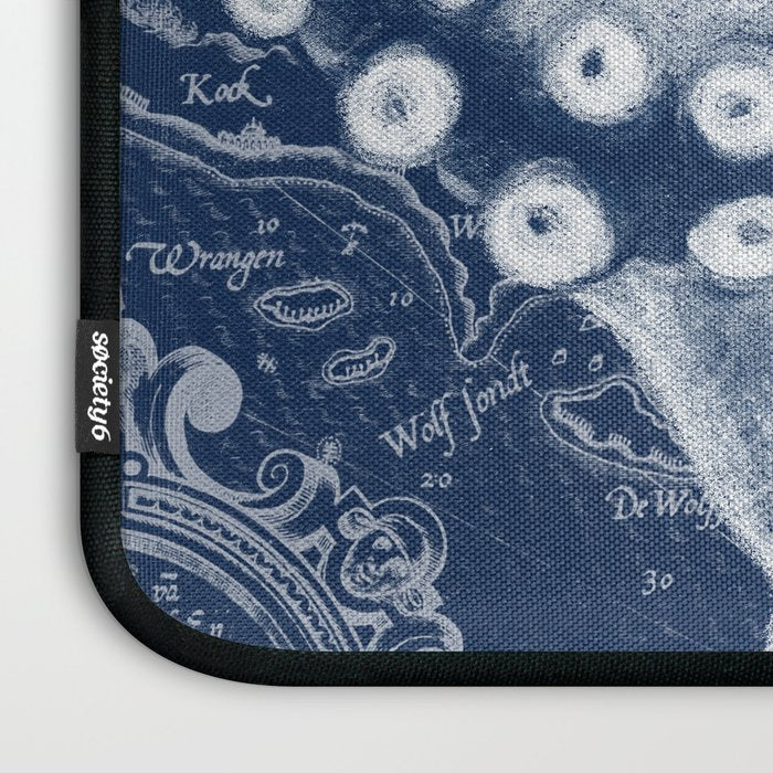 Octopus Vintage Map Blue Nautical Art Laptop Sleeve Gallery Image 3