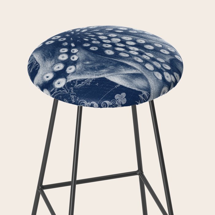 Octopus Vintage Map Blue Nautical Art Stool Gallery Image 2