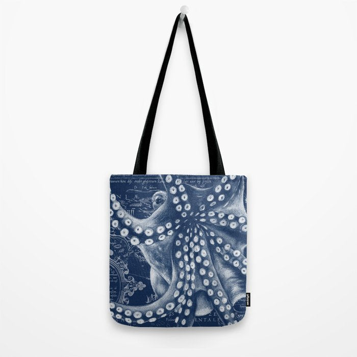 Octopus Vintage Map Blue Nautical Art Tote Bag Gallery Image 2