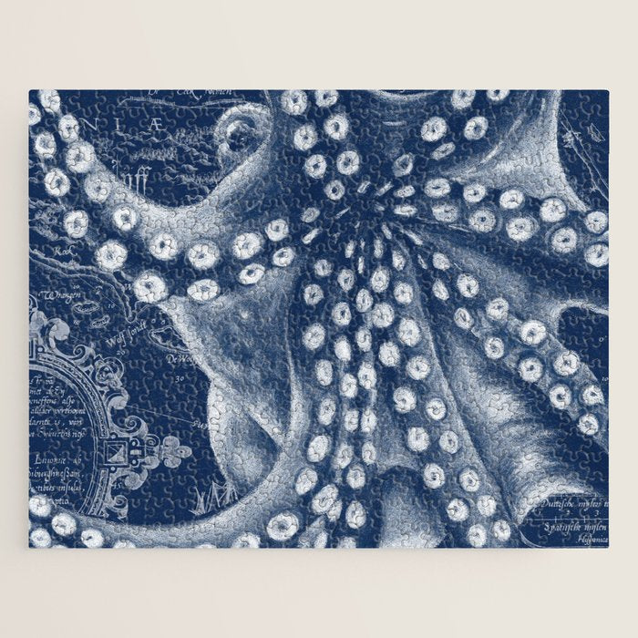 Octopus Vintage Map Blue Nautical Art Jigsaw Puzzle Gallery Image 1