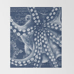 Octopus Vintage Map Blue Nautical Art Throw Blanket Gallery Image 2