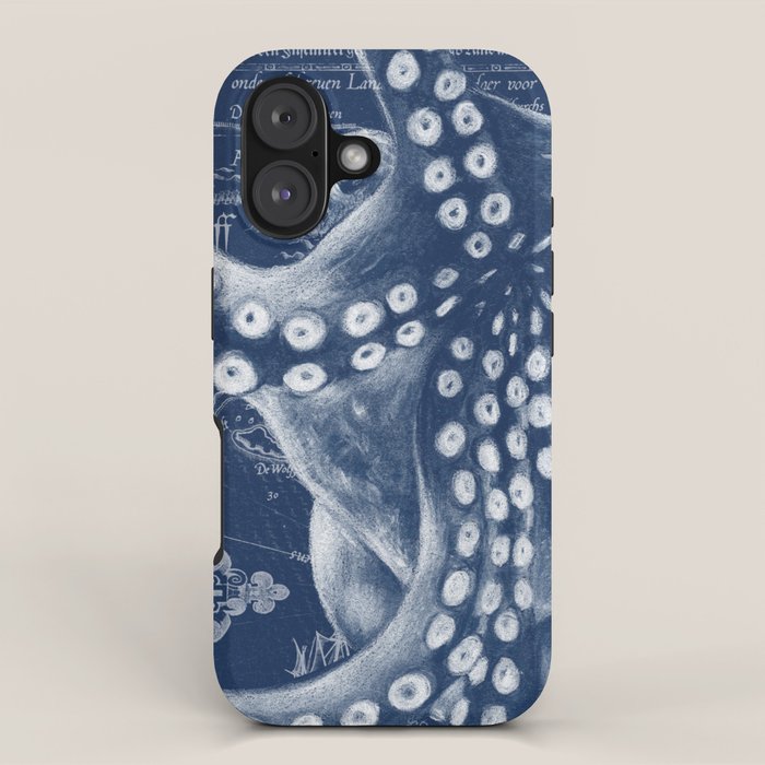 Octopus Vintage Map Blue Nautical Art iPhone Case Gallery Image 1