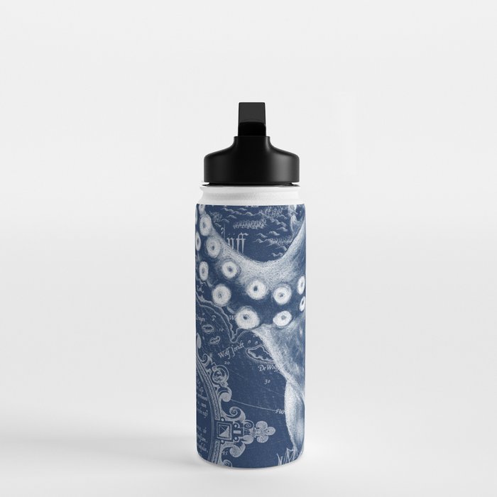 Octopus Vintage Map Blue Nautical Art Water Bottle Gallery Image 3