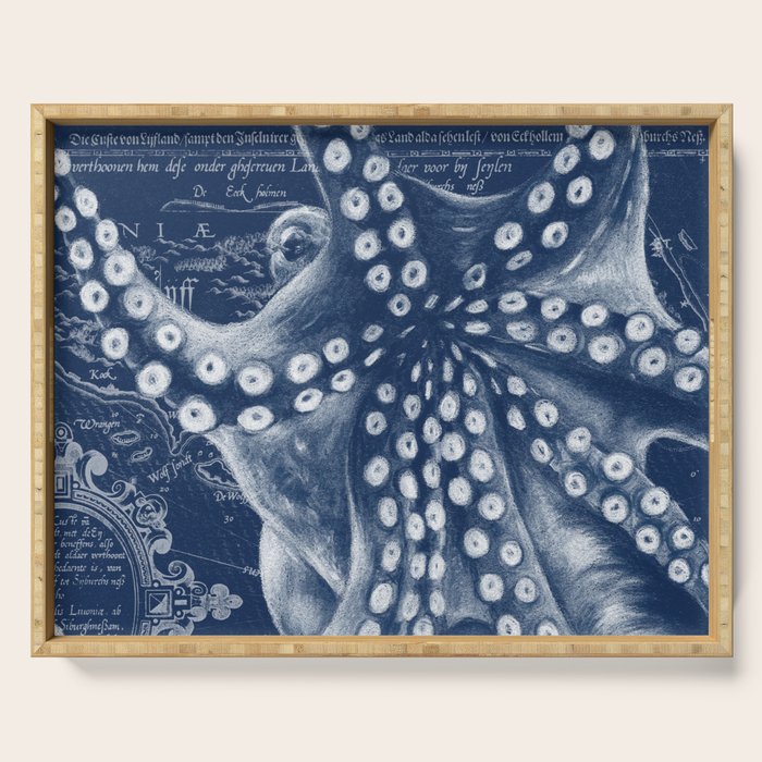 Octopus Vintage Map Blue Nautical Art Serving Tray Gallery Image 1