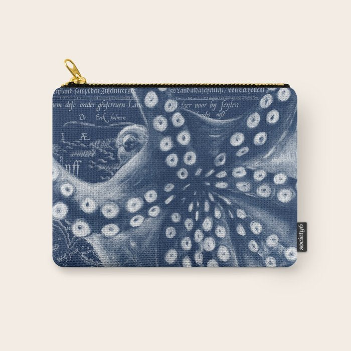 Octopus Vintage Map Blue Nautical Art Carry All Pouch Gallery Image 1