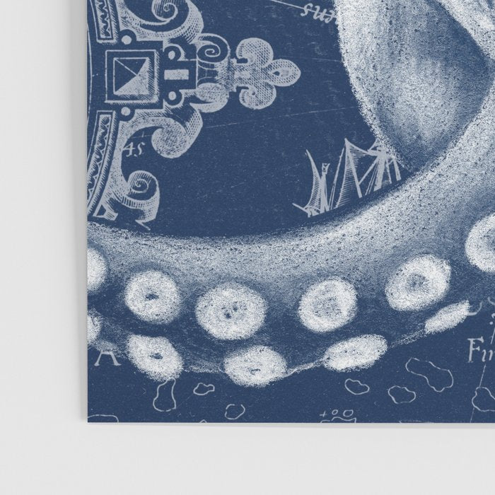 Octopus Vintage Map Blue Nautical Art Poster Gallery Image 3
