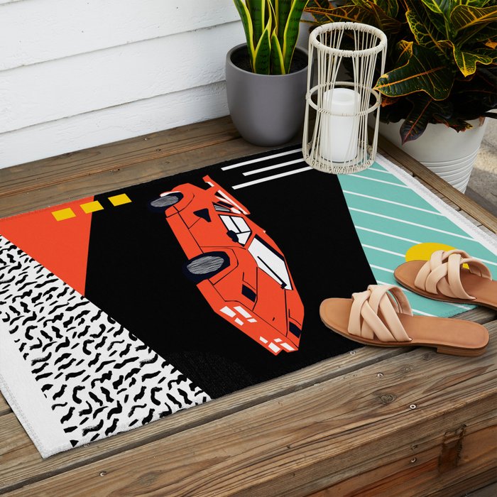 Wicked - sports car 80s retro throwback memphis style motorhead Outdoor Rug Gallery Image 2