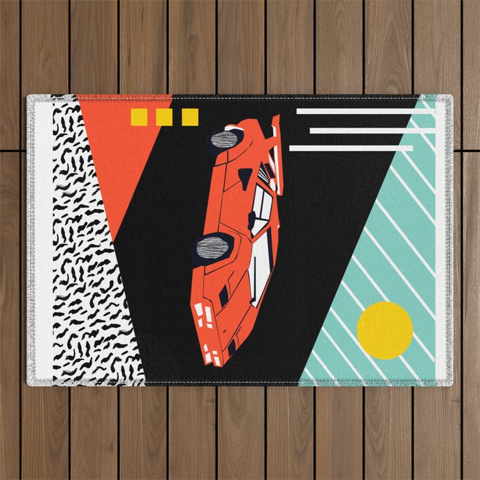 Wicked - sports car 80s retro throwback memphis style motorhead Outdoor Rug Gallery Image 1