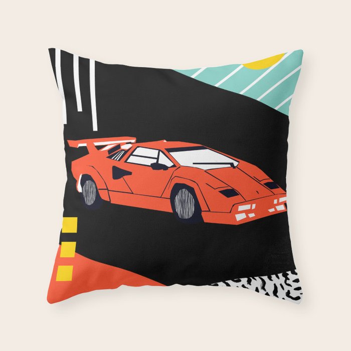 Wicked - sports car 80s retro throwback memphis style motorhead Throw Pillow Gallery Image 6